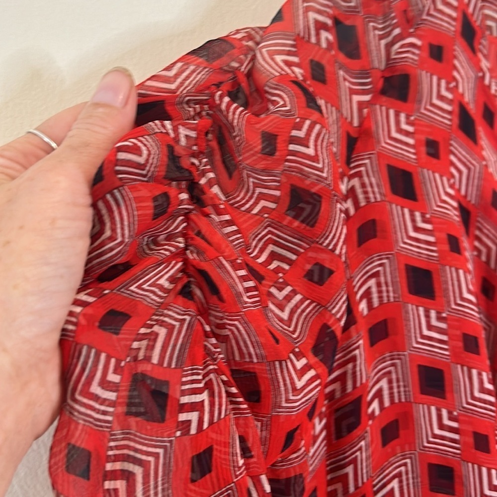 Vintage Missoni red black geometric print sheer long sleeve dress size medium - Picture 3 of 8